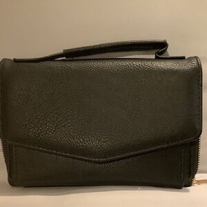 Chic Black Leather Clutch/Over the shoulder Strap Purse W/Compartments 8”x5”